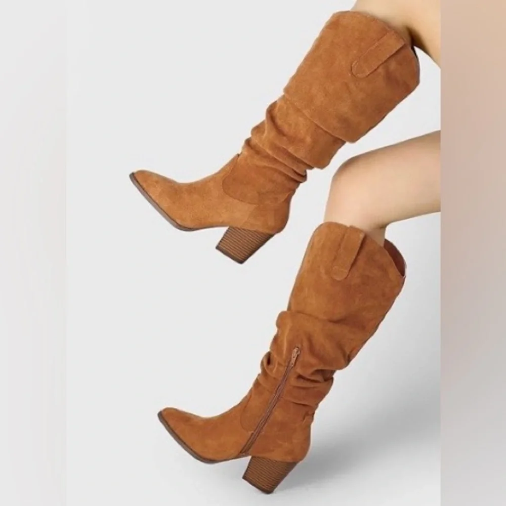 Women's Slouchy Mid-Calf Tan Faux Suede Boot Size 7